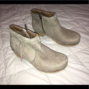 Dansko Markie tassel ankle boots, taupe, size 37 (6.5-7 US)